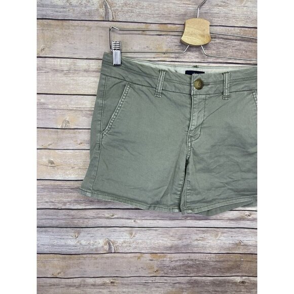 American Eagle Womens 2 Midi Shorts Stretchy Flat Front Green Shorts - Picture 4 of 10